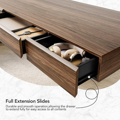 HUANUO Electric Standing Desk with 3 Drawers, 48 Inches Height Adjustable Stand Up Desk, Whole-Piece Board Computer Workstation with 4 Memory Height Settings, Black Walnut
