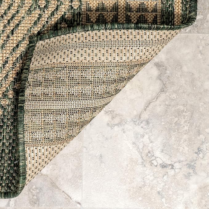 nuLOOM 8' x 10' Outdoor Tribal Geometric Area Rug, Stain Resistant, Weather Resistant, High Traffic, Patio, Balcony, Outside, Ranya Green