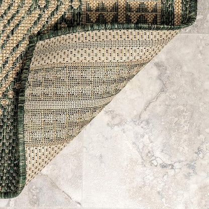 nuLOOM 8' x 10' Outdoor Tribal Geometric Area Rug, Stain Resistant, Weather Resistant, High Traffic, Patio, Balcony, Outside, Ranya Green