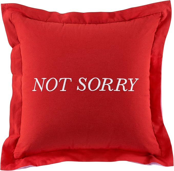 kate spade new york, Sorry Reversible Decorative Pillow for Bed or Sofa, Cotton and Linen Cover Throw Pillow, 18 x 18, Red