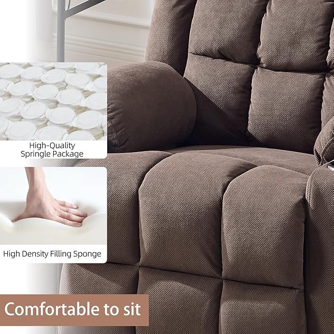 Swivel Rocker Recliner Chair for Adults with Massage and Heat, Cup Holders and Side Pockets, Glider Rocking Reclining Single Sofa Chair for Living Room (Cocoa)