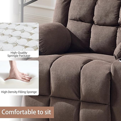 Swivel Rocker Recliner Chair for Adults with Massage and Heat, Cup Holders and Side Pockets, Glider Rocking Reclining Single Sofa Chair for Living Room (Cocoa)