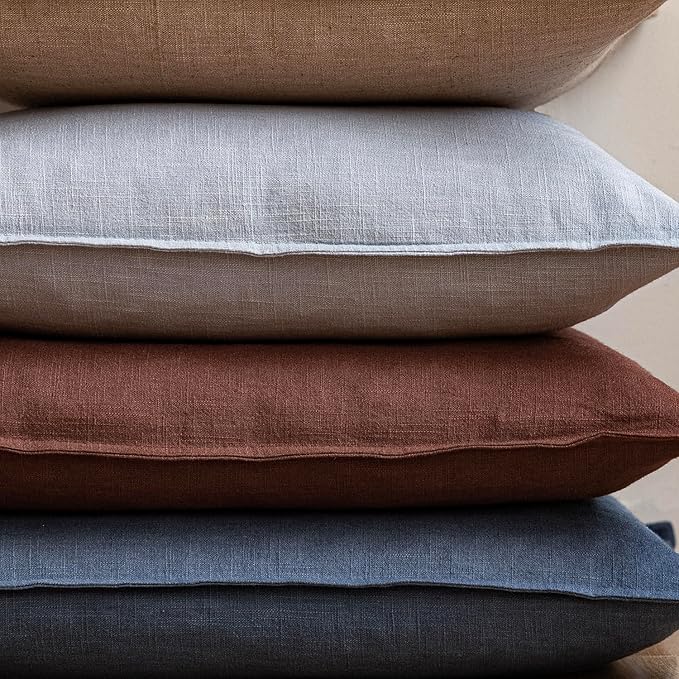 Foindtower Pack of 2, Decorative Linen Soild Throw Pillow Covers Soft Accent Euro Cushion Case Boho Farmhouse Pillowcase for Chair Couch Sofa Bedroom Living Room Home Decor 24 x 24 Inch Rust Red