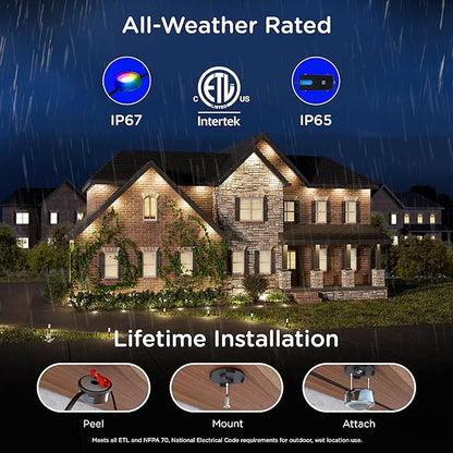 Enbrighten Vibe Eternity Accent Permanent Outdoor Lights for House, 100ft, 24 RGBWIC LEDs, Wide Spacing, 94lm, Tunable White, Everyday Eave Lighting, Smart App, Works with Alexa, Google Home, 85714