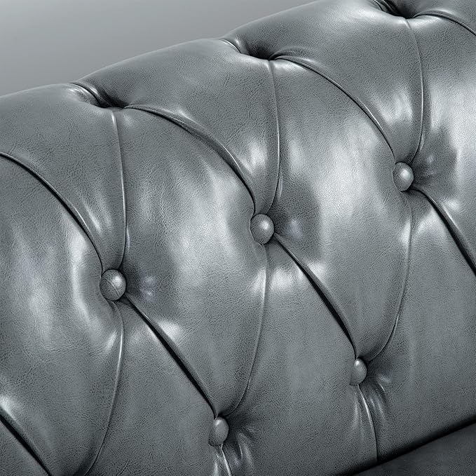 LEVNARY Chesterfield Sofa, Classic Tufted Upholstered Leather Couch, Modern 3 Seater Couch Furniture with Tufted Back for Living Room Office (Gray)