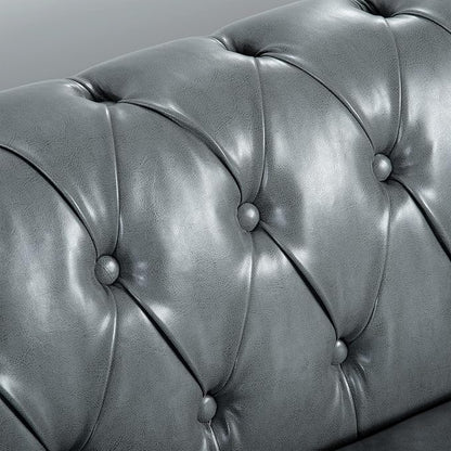 LEVNARY Chesterfield Sofa, Classic Tufted Upholstered Leather Couch, Modern 3 Seater Couch Furniture with Tufted Back for Living Room Office (Gray)