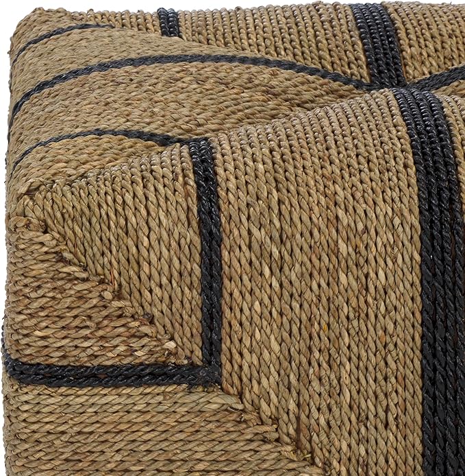 SAFAVIEH Couture Collection - Liatasha Natural & Black Woven Seagrass Square Ottoman, Fully Assembled (CWK2023A)
