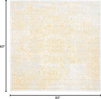SAFAVIEH Evoke Collection Area Rug - 5'3" Square, Ivory & Gold, Distressed Design, Non-Shedding & Easy to Clean, Ideal for Living Room, Bedroom, Dining Space (EVK256B)