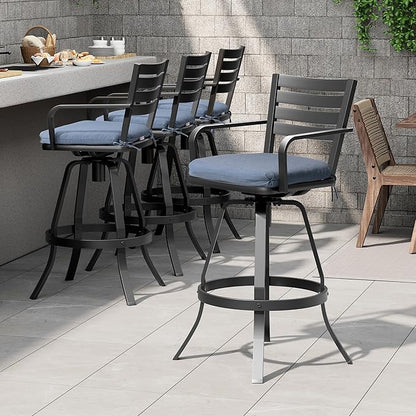 Pellebant 29.5" Outdoor Bar Stools Set of 8, Aluminum Swivel Patio Bar Height Stools with Footrest & Backrest, Rust-Proof Patio Bar Stool Chairs for Deck Backyard, Spectrum Denim