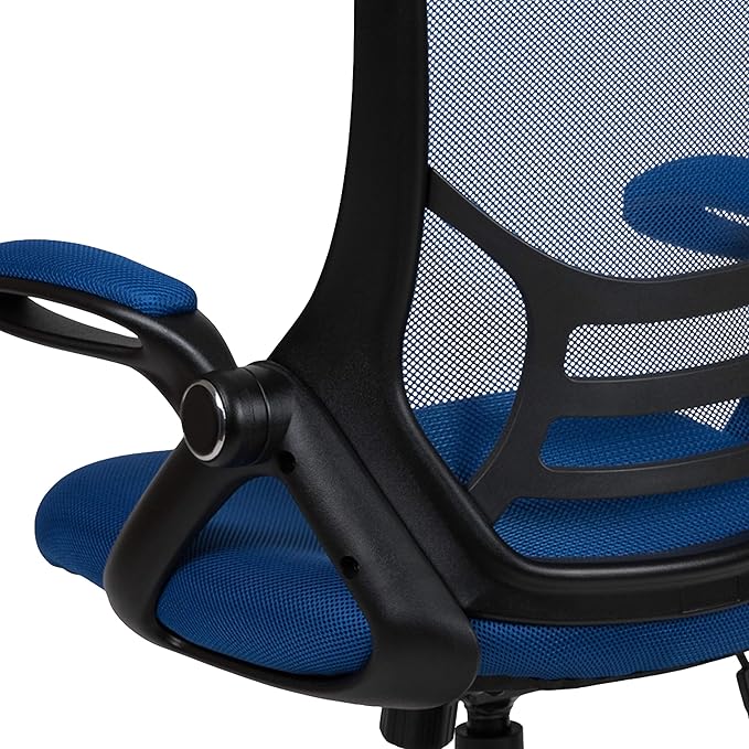 Flash Furniture Porter High-Back Swivel Office Chair with Adjustable Lumbar Support and Seat Height, Ergonomic Mesh Desk Chair with Flip-Up Armrests, Blue/Black