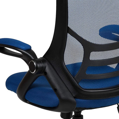 Flash Furniture Porter High-Back Swivel Office Chair with Adjustable Lumbar Support and Seat Height, Ergonomic Mesh Desk Chair with Flip-Up Armrests, Blue/Black