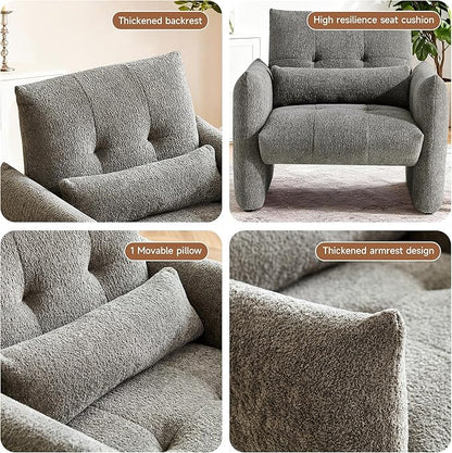 33.9" Accent Chairs, Modern Upgrade Sherpa Fabric Arm Chair Comfy Upholstered Armchair Leisure Single Sofa Chair with a Waist Pillow for Bedroom, Office and Living Room