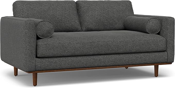 SIMPLIHOME Morrison 72-inch Wide Sofa in Charcoal Grey Woven-Blend Fabric, Handcrafted Mid-Century Modern Loveseat for Living Room or Family Room, Single Bench Cushion, Bolster Pillows