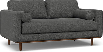 SIMPLIHOME Morrison 72-inch Wide Sofa in Charcoal Grey Woven-Blend Fabric, Handcrafted Mid-Century Modern Loveseat for Living Room or Family Room, Single Bench Cushion, Bolster Pillows