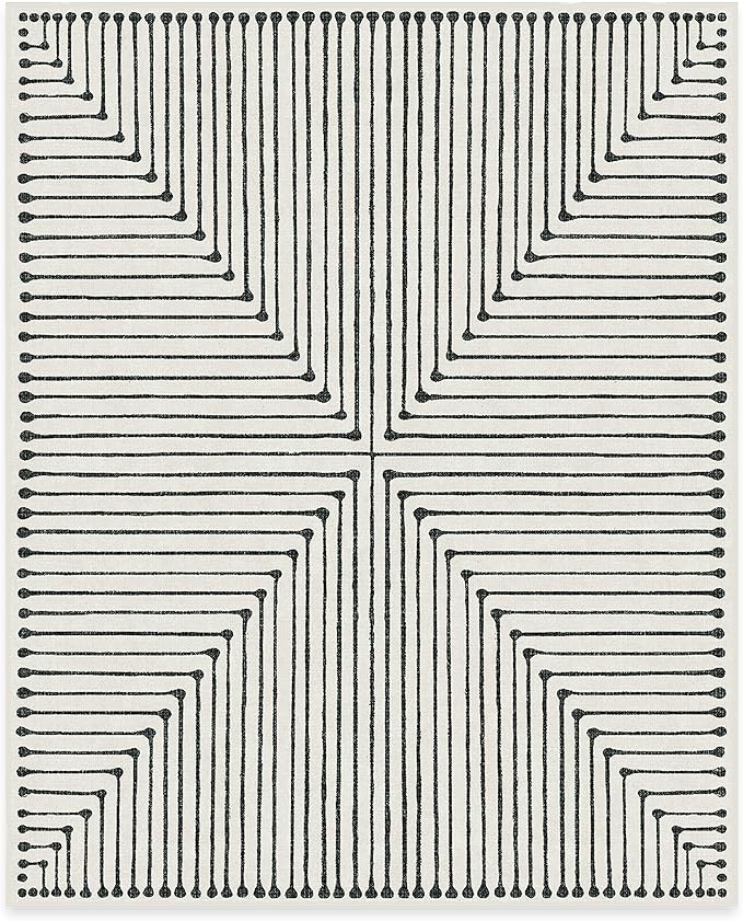 RUGGABLE x Jonathan Adler Machine Washable Modern Area Rug – Inkdrop Black & Ivory 8x10, Stain-Resistant, Non-Slip – Large Rugs for Living Room, Bedroom, Hallway, Entryway & Office–with Cushioned Pad