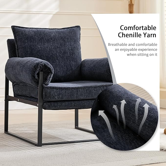 Xifan Modern Comfy Reclining Chair with 6 Angle Adjustable Backrest, Upholstered Accent Chair Fabric Living Room Lounge Chair for Reading Room - Dark Blue, 1PC