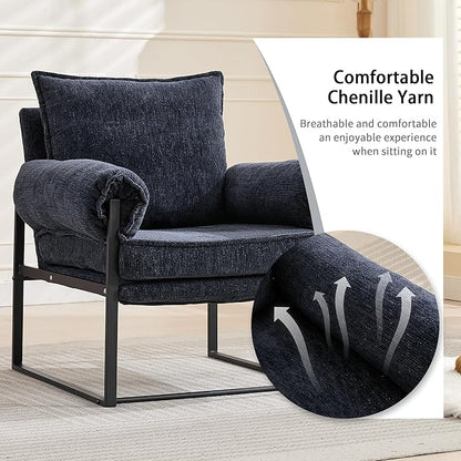 Xifan Modern Comfy Reclining Chair with 6 Angle Adjustable Backrest, Upholstered Accent Chair Fabric Living Room Lounge Chair for Reading Room - Dark Blue, 1PC