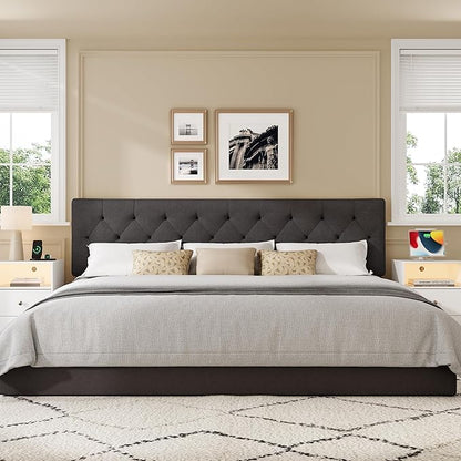 King Upholstered Headboard Only for Bed Frame from 65”-78”, Adjustable Height King XL Headboards with Durable Wood Legs, Fabric Bed Board in Modern Button Design, Dark Grey