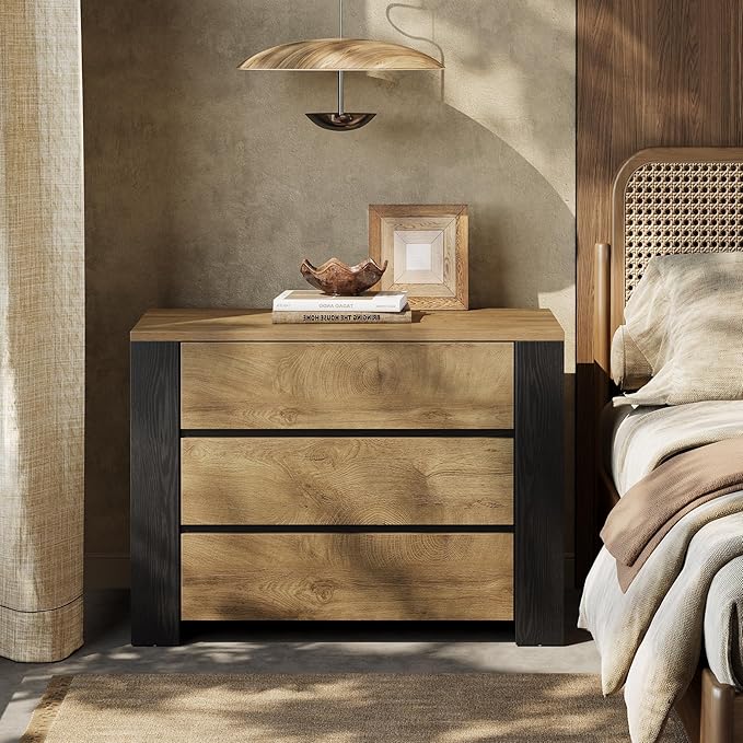 Tribesigns 36" Wide Nightstand, Oversized Night Stand with 3 Drawers, Extra Large Nightstand Bedside Table for Bedroom, Farmhouse Side End Table with Storage, Natural