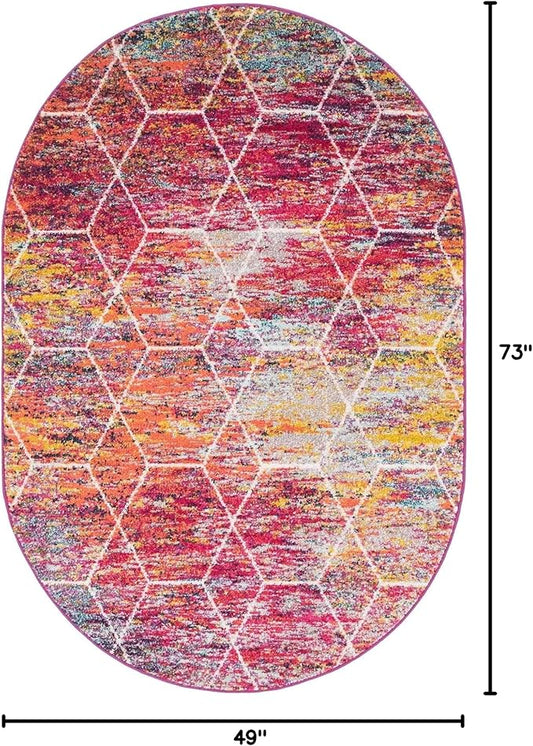 Unique Loom Trellis Frieze Collection Area Rug - Geometric (4' x 6' Oval, Multi/ Ivory)