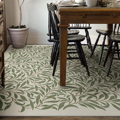 RUGGABLE x Morris & Co Washable Area Rug– Pure Willow Boughs Green 8x10, Stain-Resistant, Non-Slip – Large Machine Washable Rugs for Living Room, Bedroom, Hallway, Entryway & Office–with Standard Pad