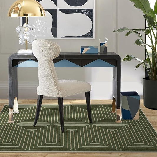 RUGGABLE x Jonathan Adler Machine Washable Modern Area Rug – Labyrinth Fern Green 3x5, Stain-Resistant, Non-Slip – Small Rugs for Living Room, Bedroom, Hallway, Entryway & Office–with Cushioned Pad