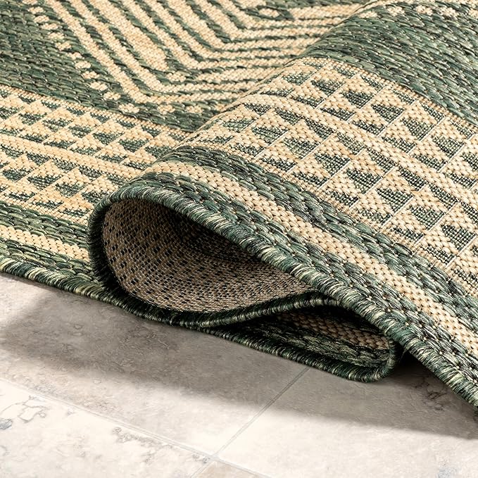nuLOOM 6' 7" x 9' Outdoor Tribal Geometric Area Rug, Stain Resistant, Weather Resistant, High Traffic, Patio, Balcony, Outside, Ranya Green