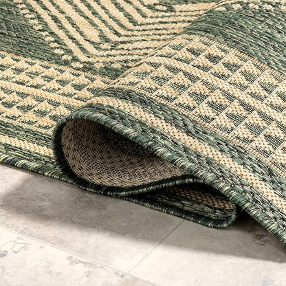 nuLOOM 6' 7" x 9' Outdoor Tribal Geometric Area Rug, Stain Resistant, Weather Resistant, High Traffic, Patio, Balcony, Outside, Ranya Green