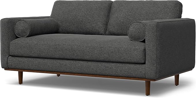 SIMPLIHOME Morrison 72-inch Wide Sofa in Charcoal Grey Woven-Blend Fabric, Handcrafted Mid-Century Modern Loveseat for Living Room or Family Room, Single Bench Cushion, Bolster Pillows