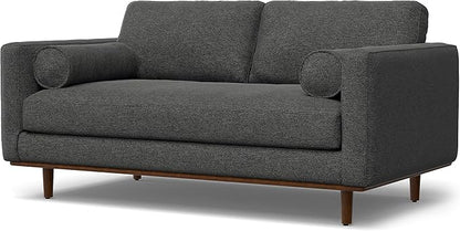SIMPLIHOME Morrison 72-inch Wide Sofa in Charcoal Grey Woven-Blend Fabric, Handcrafted Mid-Century Modern Loveseat for Living Room or Family Room, Single Bench Cushion, Bolster Pillows