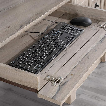 Sauder Palladia Computer Desk with Hutch, Home Office Desk with Drawers, File Cabinet Storage Drawer, Cable Management, Keyboard Tray, in Split Oak Finish