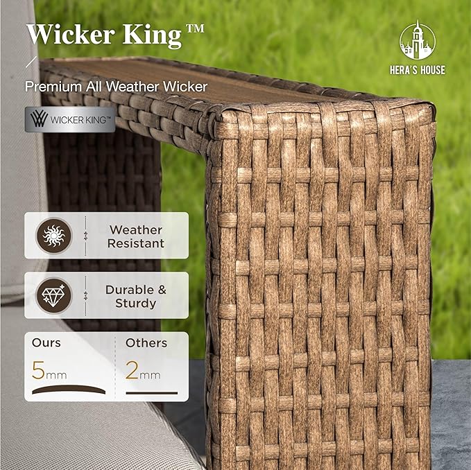 HERA'S HOUSE 6 Pieces Patio Furniture Set, Sectional Outdoor Rattan Wicker Sofa, All Weather Patio Conversation Set with 5.3" Widened Armrest, 10" Ultra Thick Comfy Sponge Cushion, Patio Couch