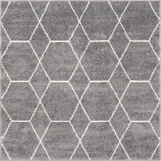Unique Loom Trellis Frieze Collection Area Rug - Geometric (4' Square, Dark Gray/ Ivory)