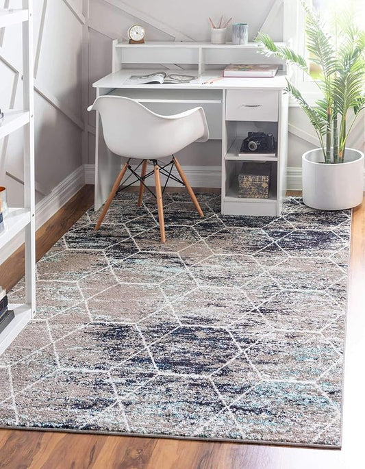 Unique Loom Trellis Frieze Collection Area Rug - Geometric (6' x 9', Blue Multi/ Ivory)