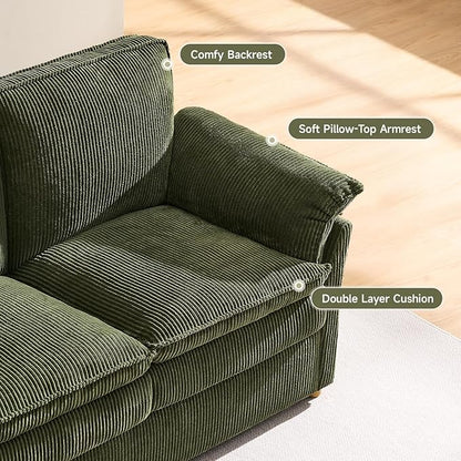 ONBRILL 86.6" Corduroy Couches for Living Room, Comfy 3 Seater Sofa with Pillow-Top Armrest & Dual-Layer Cushions, Mid Century Modern Couch for Bedroom, Apartment, Green