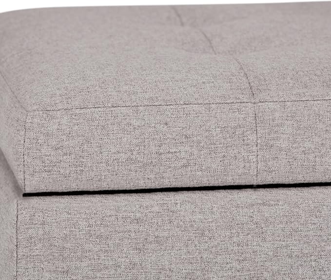 SIMPLIHOME Cosmopolitan 34 inch Wide Transitional Rectangle Storage Ottoman in Cloud Grey Linen Look Fabric, Assembled, For the Living Room, Entryway and Family Room