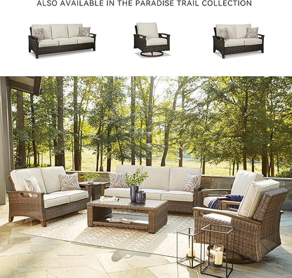 Signature Design by Ashley Paradise Trail Outdoor Swivel Upholstered Lounge Chair with All Weather Cushion, Set of 2, Cleanable Performance Fabric, Beige