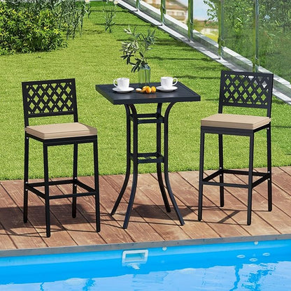 COSTWAY Outdoor Bar Chairs Set of 4, Armless Heavy-Duty Metal Frame Counter Height Chairs with Removable Cushions, Footrest, Ergonomic Backrest, Upholstered Barstools for Patio, Poolside, Backyard