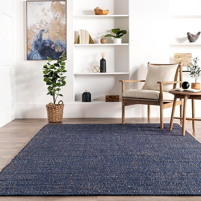 nuLOOM 2'6" x 8' Elfriede Jute & Cotton Hand Woven Area Rug, Blue, Solid Rustic Farmhouse Style, Weaved Design, Natural Fiber, For Bedroom, Living Room, Dining Room, Hallway, Office, Entryway