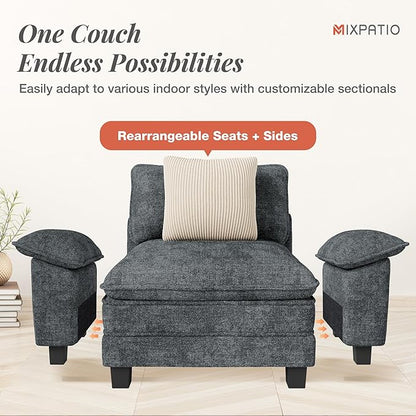Cloud Couch Sectional Sofa Set, Plush 24.4-Inch Deep 5-Seat Sectional with Velvety Chenille & Removable Arms for Living Room and Apartment, Cyan