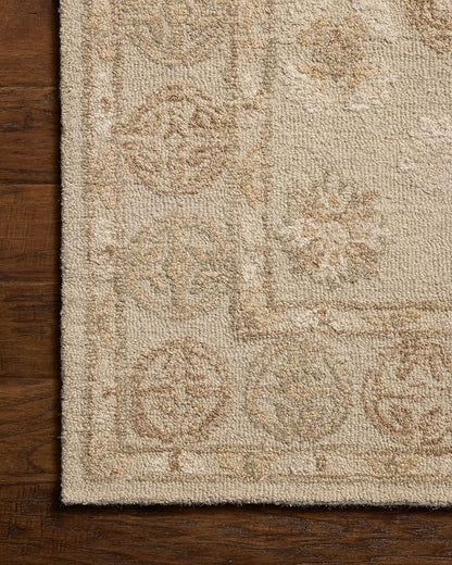 Loloi Chris Loves Julia Dorothea Collection DRT-03 Dove/Natural 8'-6" x 11'-6" Area Rug Wool Neutral Floral Living Room Bedroom Carpet