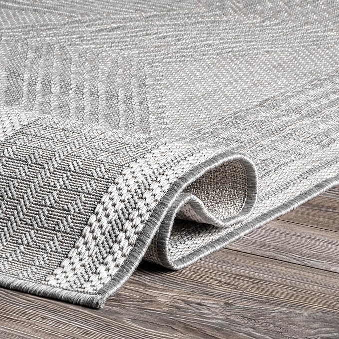 nuLOOM 2' x 8' Outdoor Tribal Geometric Area Rug, Stain Resistant, Weather Resistant, High Traffic, Patio, Balcony, Outside, Ranya Light Grey