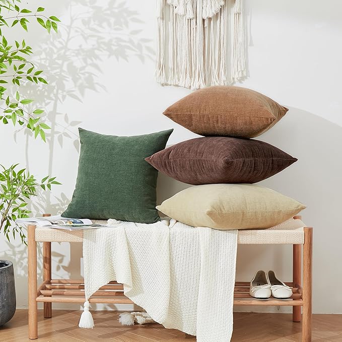 GAWAMAY Decorative Chenille Throw Pillow Covers 26x26 Inch Pack of 2, Soft Square Couch Pillow Cover for Sofa Cushion Living Room Bedroom Solid Dyed Oversized Pillowcases Coffee 66x66cm (ONLY Covers)