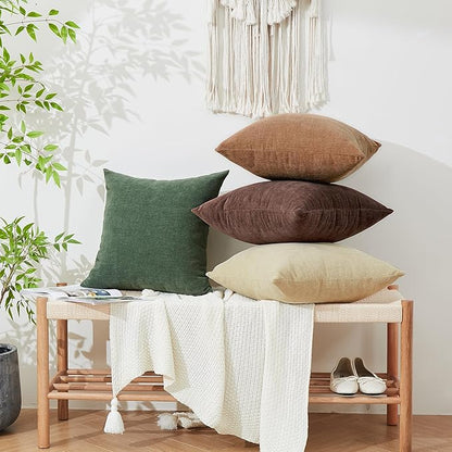 GAWAMAY Decorative Square Throw Pillow Covers 22x22 Inch Set of 2, Super Soft Chenille Pillows Farmhouse Fall Pillowcase for Living Room Bedroom Sofa Couch Cushion Cover Brown 55x55cm (No Inserts)
