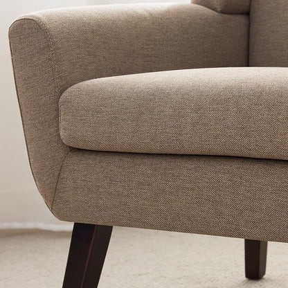 HUIMO Living Room Accent Chair Set of 2, Upholstered Button Tufted Armchair with Wooden Legs, Linen Fabric Sofa Chairs for Bedroom, Living Room, Mid-Century Modern Comfy Reading Chair (2 PCS, Brown)