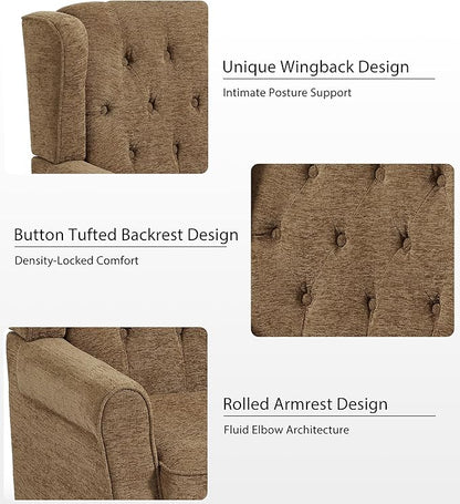 Lumibee High Back Accent Chair Set of 2,Upholstered Wingback Armchair with Solid Wood Legs for Small Spaces,Comfy Single Sofa Chair for Living Room,Bedroom,Office-Brown