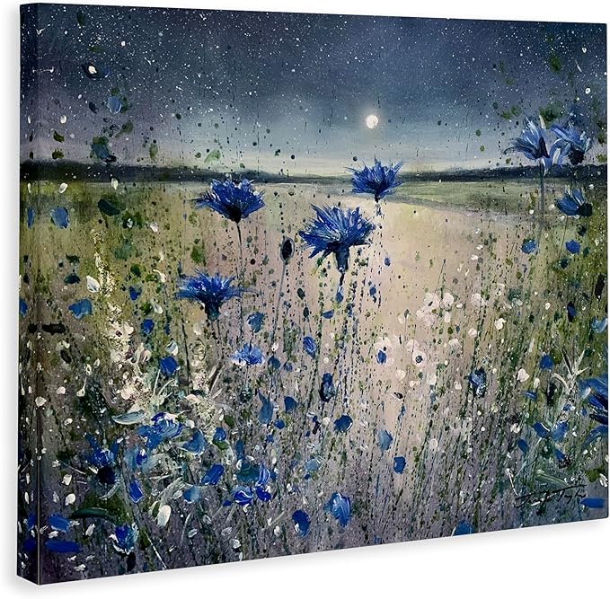 Stupell Industries Blooming Blue Flowers Night Moon Canvas Wall Art, Design by Jennifer Taylor Art