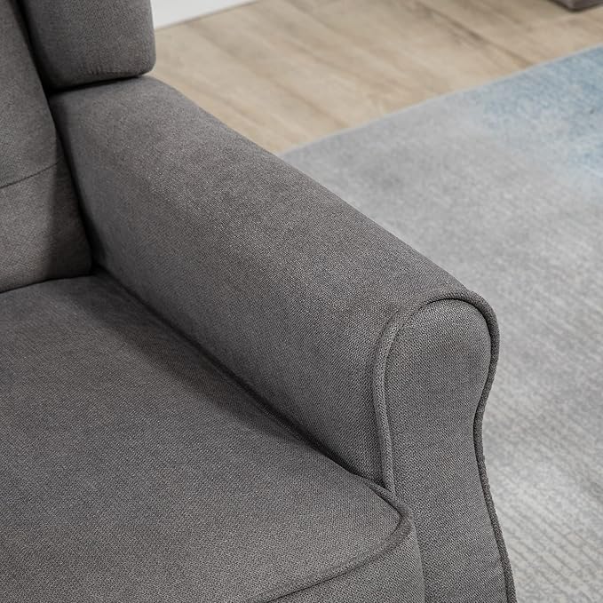 HOMCOM Mid-Century Modern Accent Chair, High Wingback Chair, Button-Tufted Upholstered Fabric Armchair with Retro Wood Legs for Living Room, Bedroom, Dark Gray