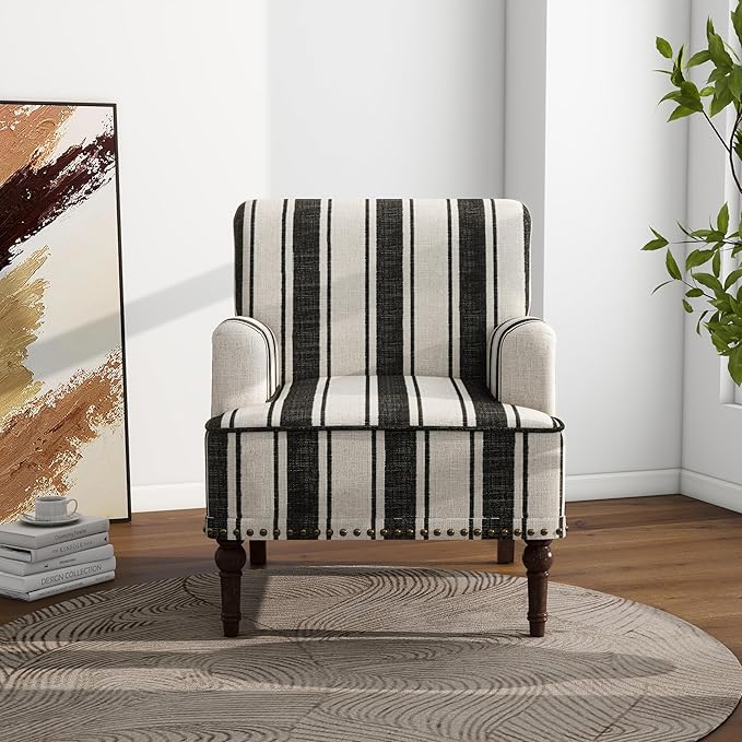 Accent Chair, Mid Century Modern Comfy Armchair for Living Room, Linen Fabric Single Sofa Lounge for Reading Bedroom Apartment Waiting Room with Wood Legs