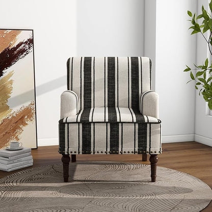 Accent Chair, Mid Century Modern Comfy Armchair for Living Room, Linen Fabric Single Sofa Lounge for Reading Bedroom Apartment Waiting Room with Wood Legs
